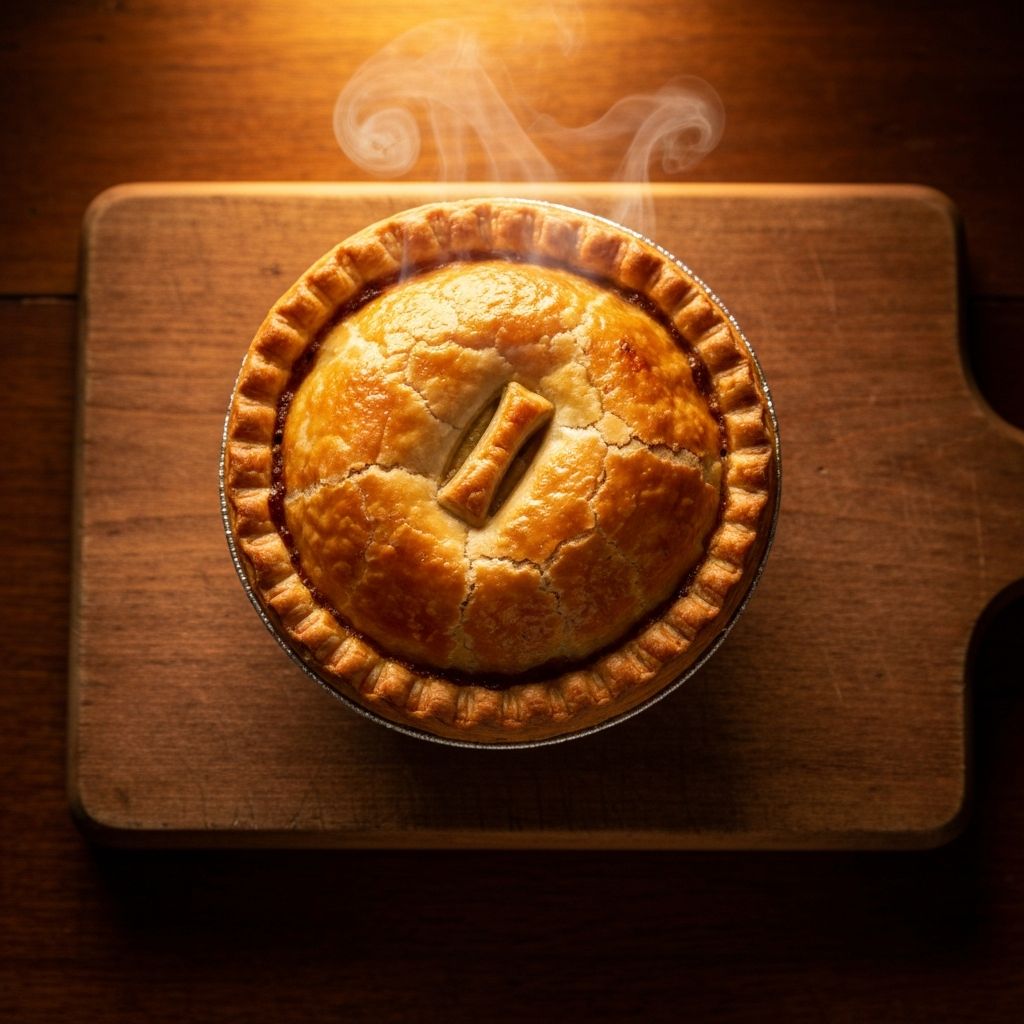 Golden-brown curry pie with flaky pastry crust